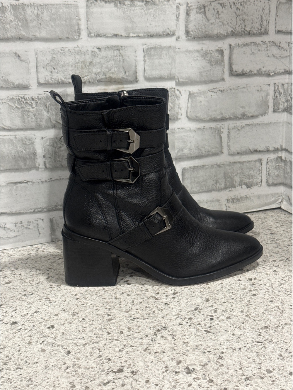 Vince Camuto Kempreea Leather Buckle Mid-Shaft Boots with Block Heel, 7.5